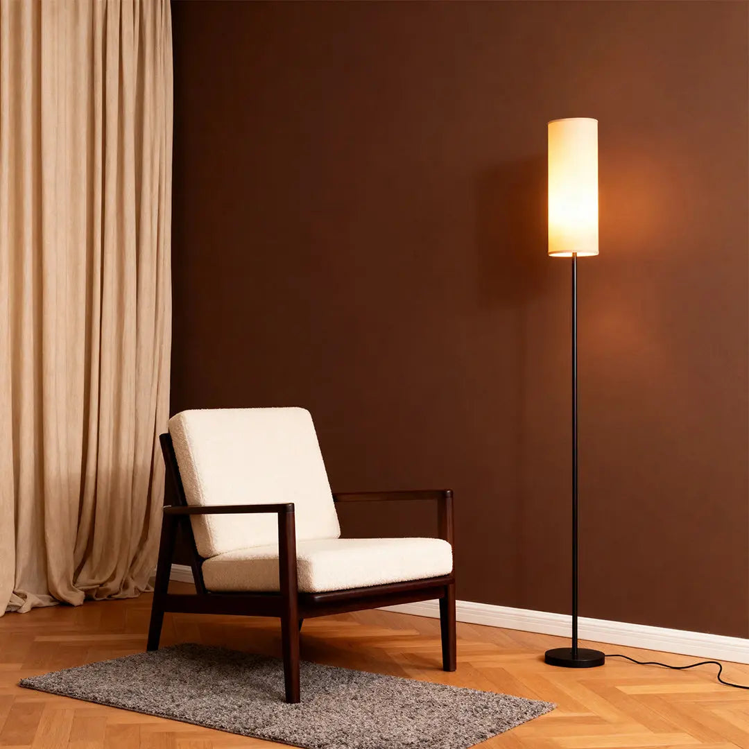 Artistic Linen-Covered Black Wrought Iron Floor Lamp Luxe