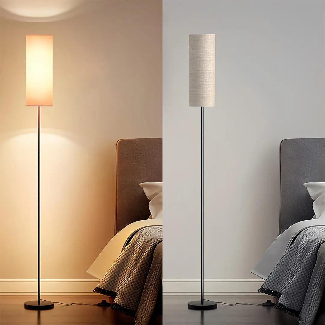 Artistic Linen-Covered Black Wrought Iron Floor Lamp Luxe