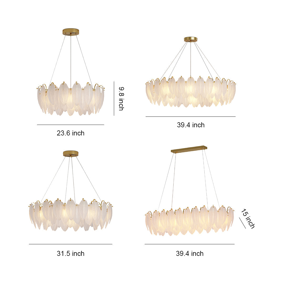Feather-Glass Modern Chandelier — Copper / Chrome / Black, E14, Adjustable 47.2" Chain, Round or Linear