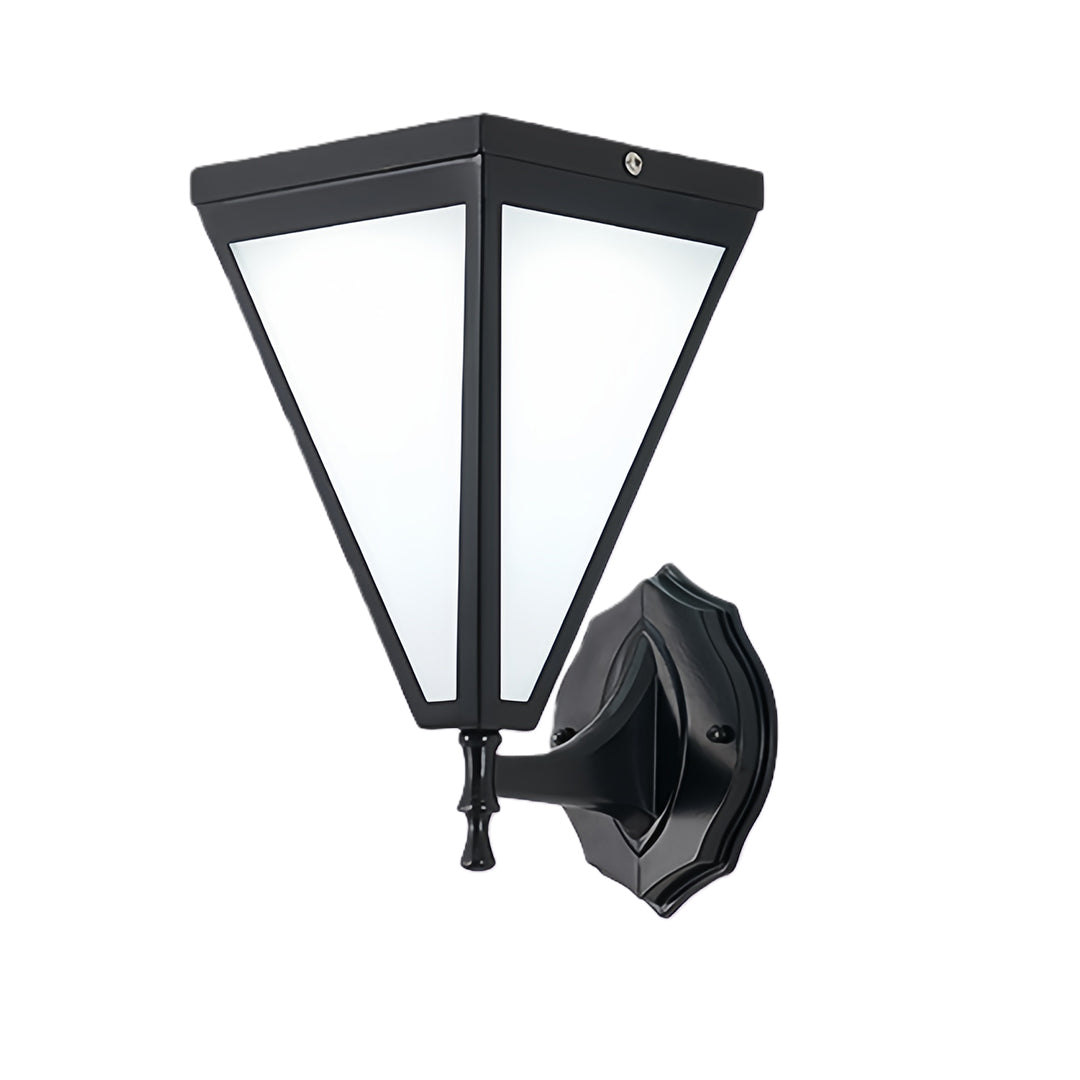 Minimalist Solar Outdoor Wall Sconce — Iron, White Acrylic Shade, 5W LED, 2200mAh, IP65, Remote Control