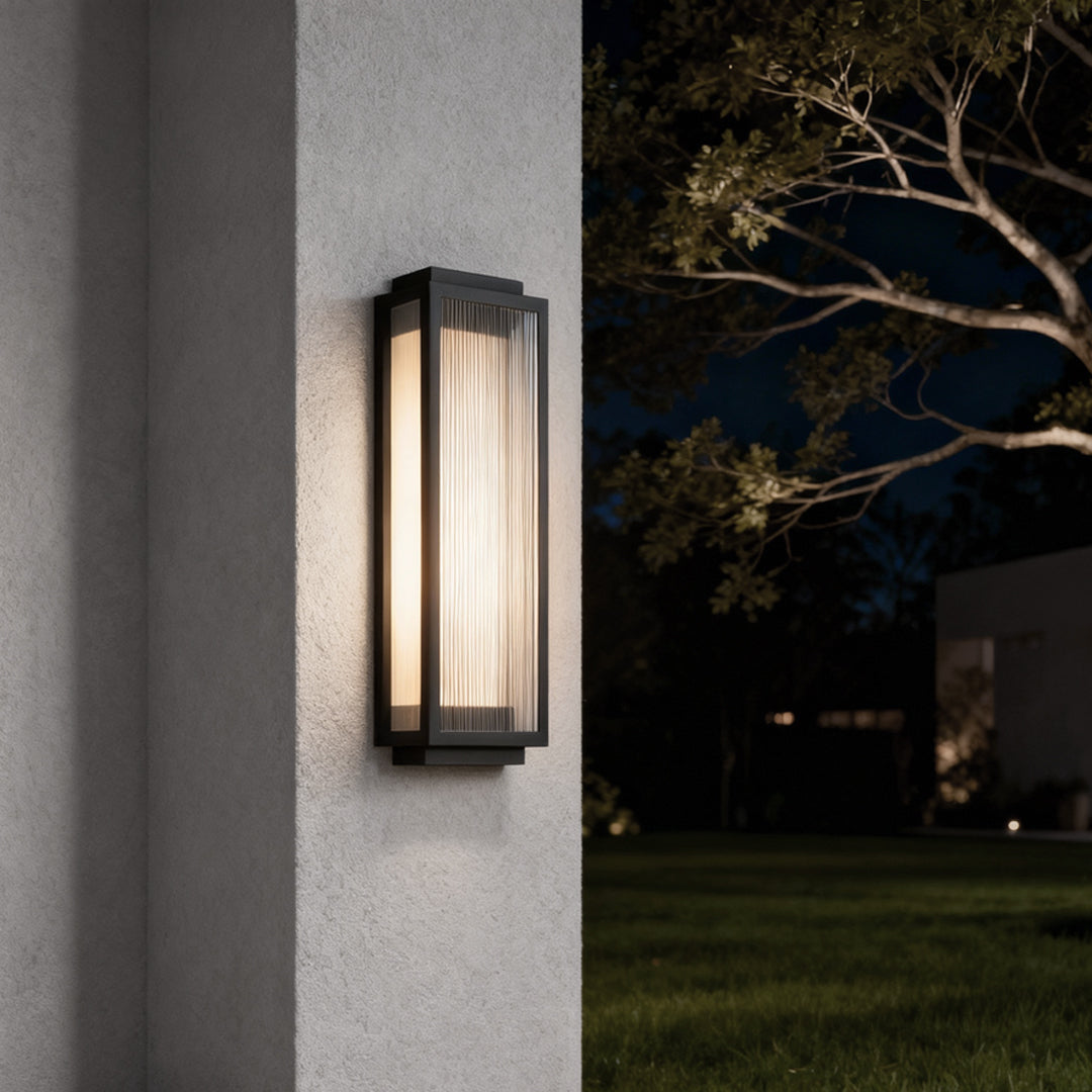 Modern Rectangular Outdoor Wall Sconce — Reeded Glass, Stainless Steel, LED, IP55, 4 Sizes