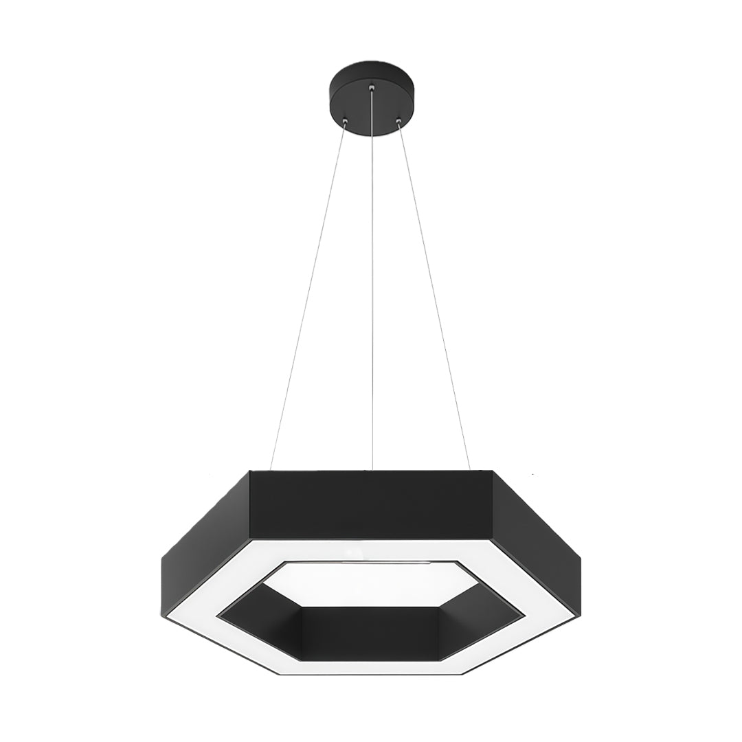 Hexagonal Geometric Honeycomb LED Pendant — Iron, Acrylic Shade, 6 Sizes, 39.4" Adjustable Chain, Black or White