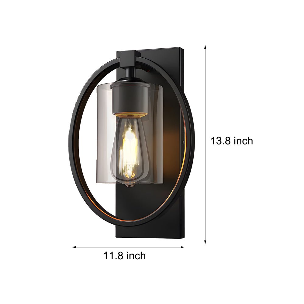 Industrial Black Wall Sconce — Iron and Glass, Tungsten, Up/Down, Bathroom and Entryway