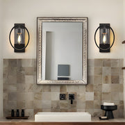 Industrial Black Wall Sconce — Iron and Glass, Tungsten, Up/Down, Bathroom and Entryway