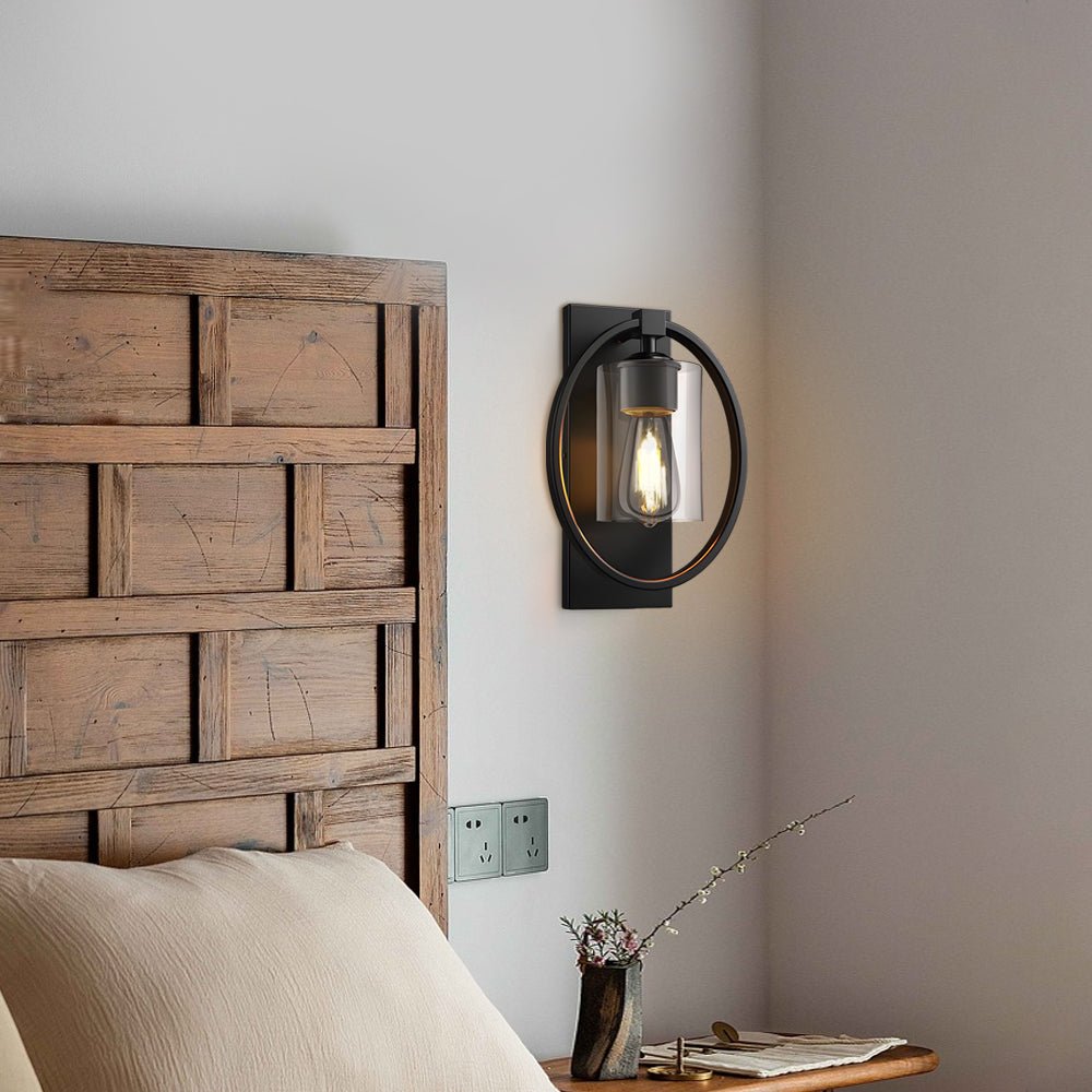 Industrial Black Wall Sconce — Iron and Glass, Tungsten, Up/Down, Bathroom and Entryway