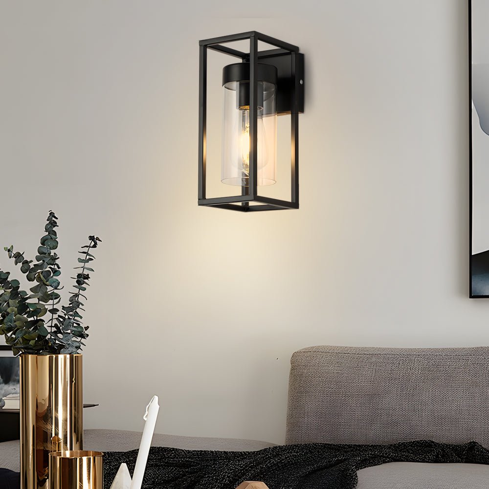 Industrial Retro Wall Sconce — Matte Black Iron, Clear Glass, Hardwired, LED, 3000K