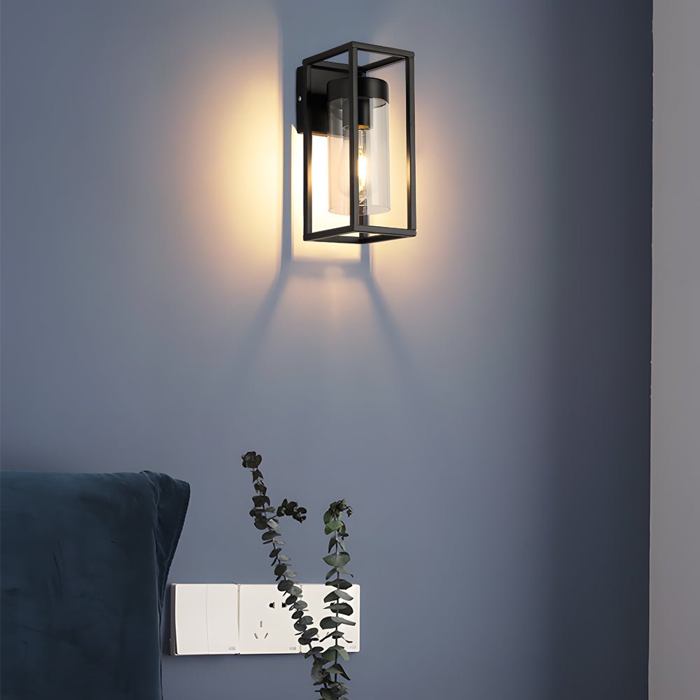 Industrial Retro Wall Sconce — Matte Black Iron, Clear Glass, Hardwired, LED, 3000K