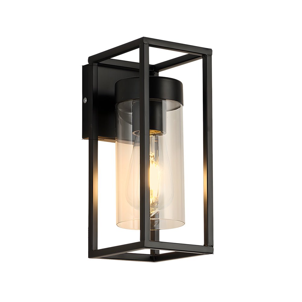 Industrial Retro Wall Sconce — Matte Black Iron, Clear Glass, Hardwired, LED, 3000K