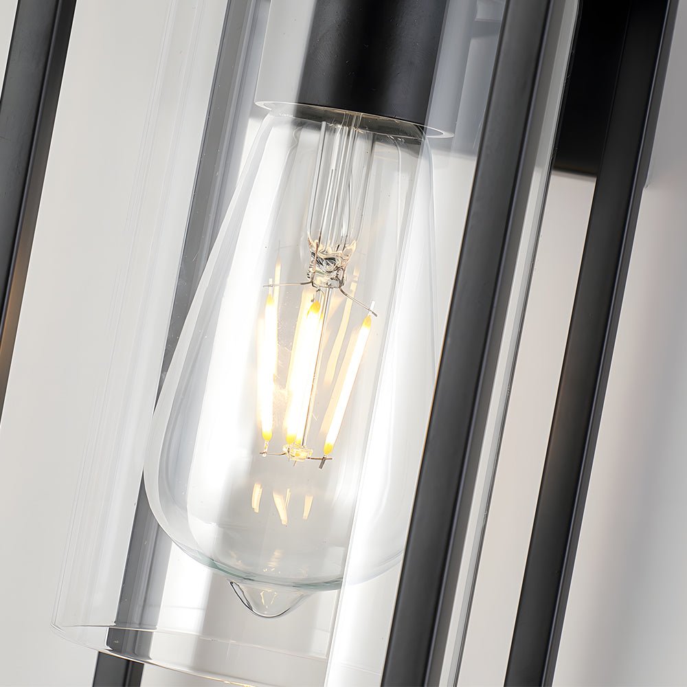 Industrial Retro Wall Sconce — Matte Black Iron, Clear Glass, Hardwired, LED, 3000K