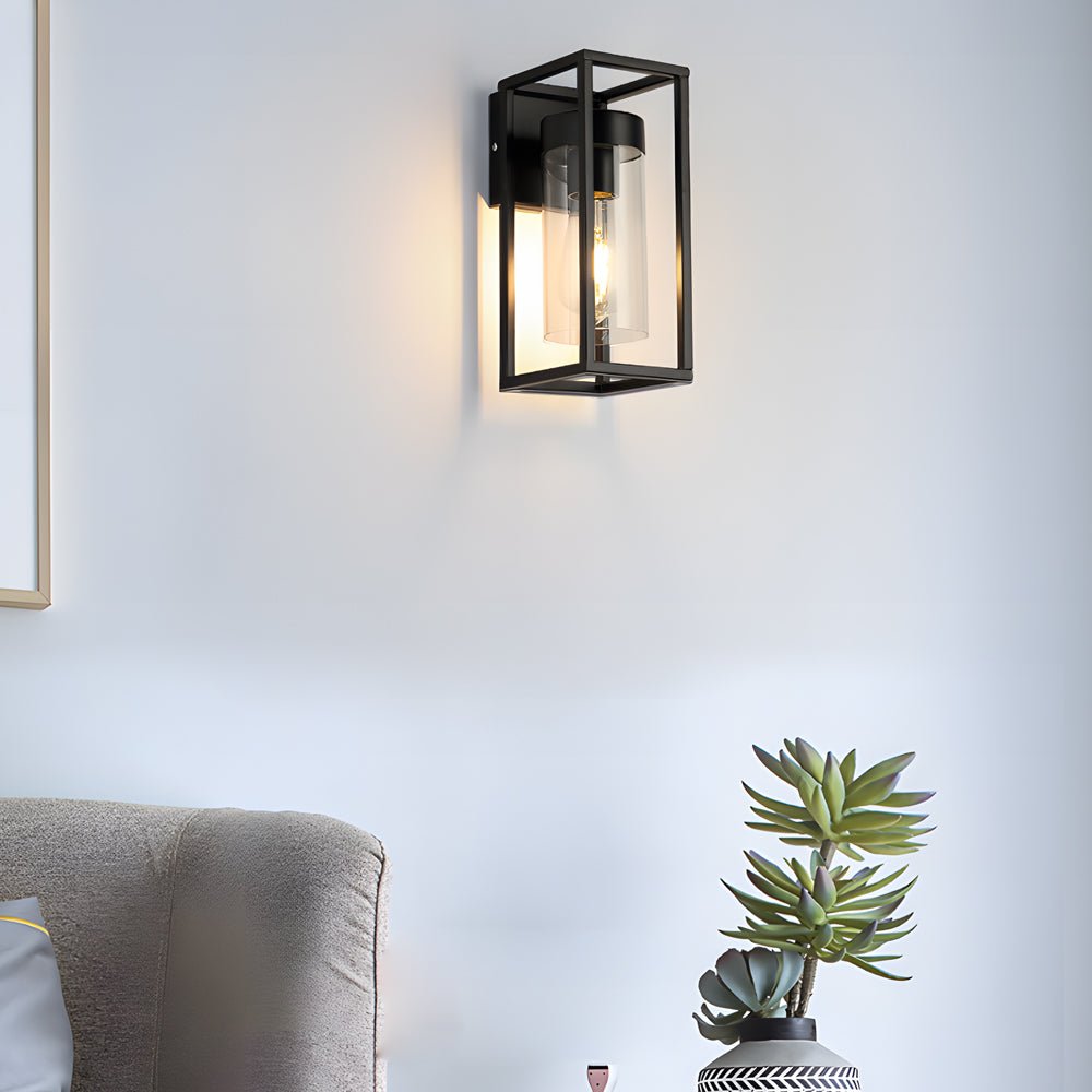 Industrial Retro Wall Sconce — Matte Black Iron, Clear Glass, Hardwired, LED, 3000K