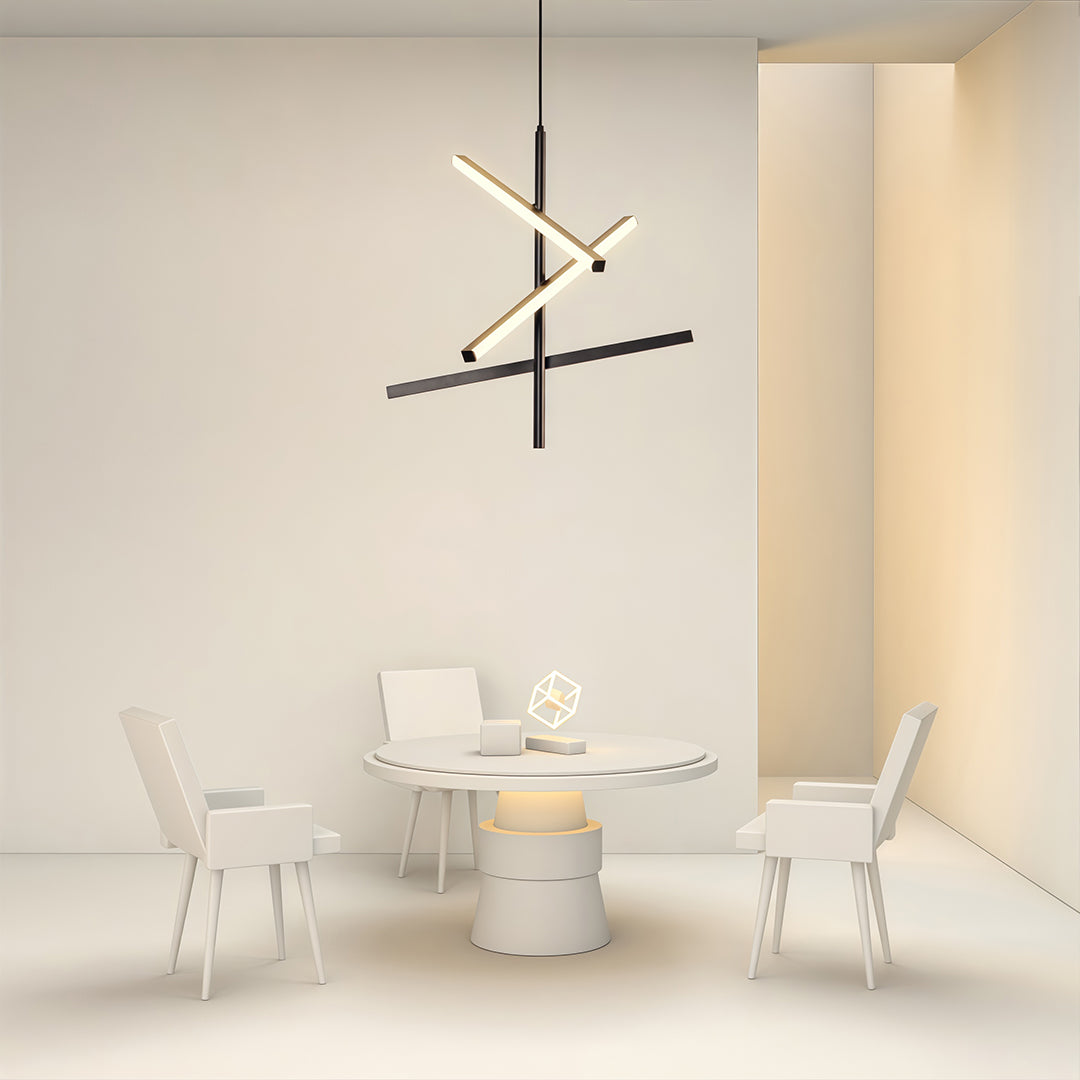Adjustable Iron Linear Chandelier — Black or White, 3-Light or 5-Light, 25W/50W LED, Three-Color Dimming, Silicone Shade