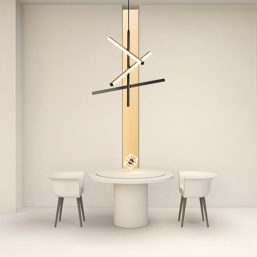 Adjustable Iron Linear Chandelier — Black or White, 3-Light or 5-Light, 25W/50W LED, Three-Color Dimming, Silicone Shade