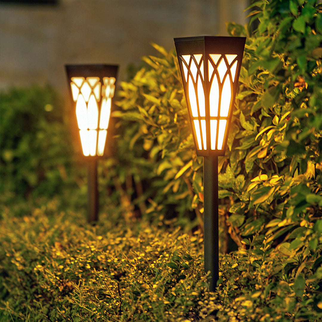 Flame-Flicker Solar Path Light — Aluminum, LED, IP55 Weatherproof, Dusk-to-Dawn