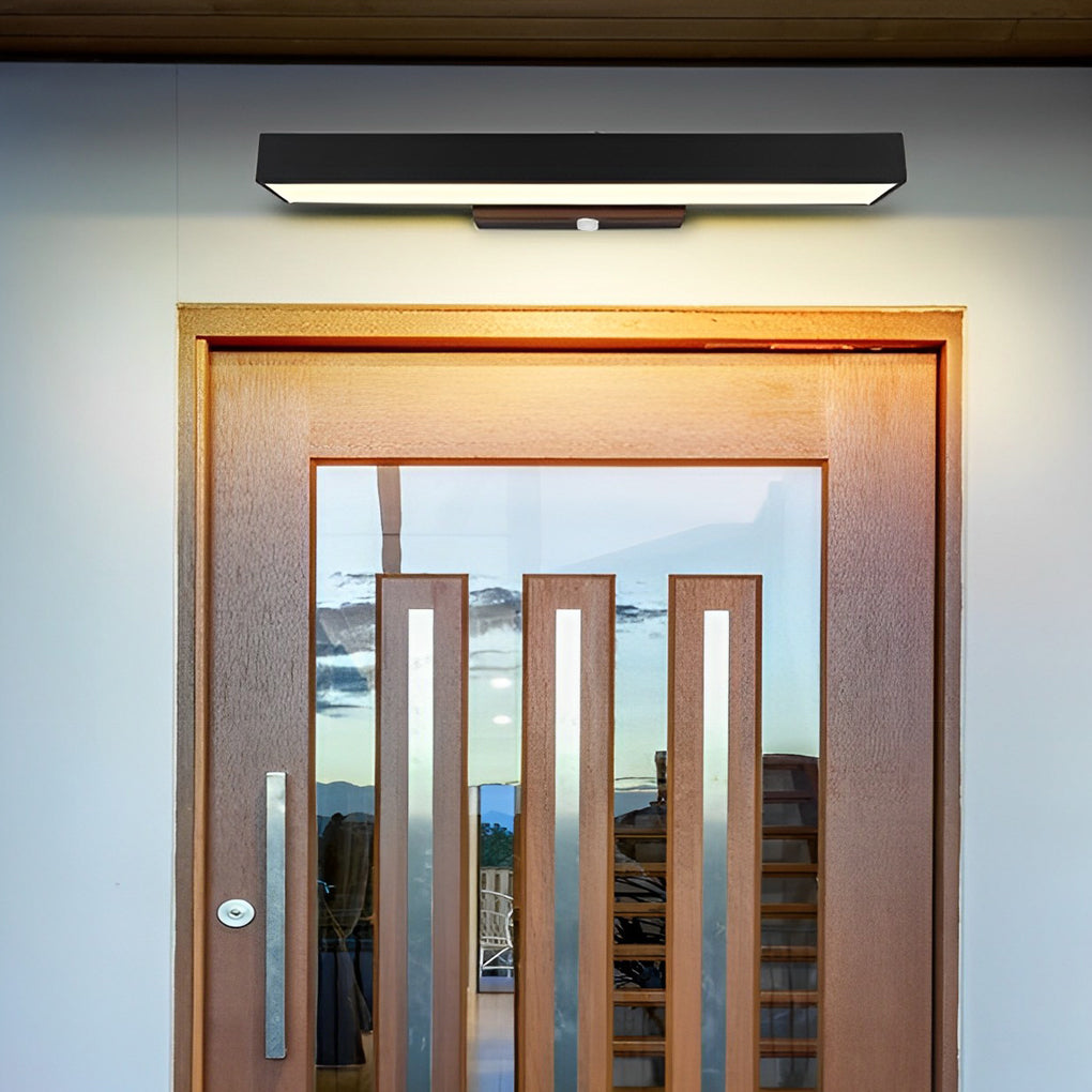 Rectangular LED Linear Outdoor Wall Sconce — Black Matte Stainless Steel, Motion Sensor, IP65, 4000K, Hardwired, 20W / 30W / 40W