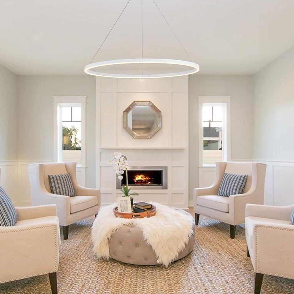 Modern Black LED Ring Chandelier — Aluminum, Acrylic Diffuser, Three-Color Dimmable, 16"/24"/31"