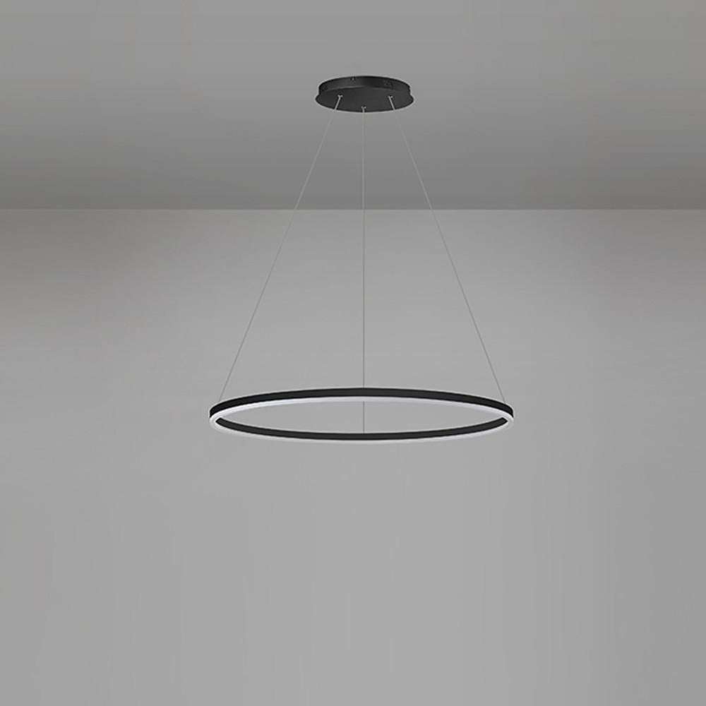 Modern Black LED Ring Chandelier — Aluminum, Acrylic Diffuser, Three-Color Dimmable, 16"/24"/31"