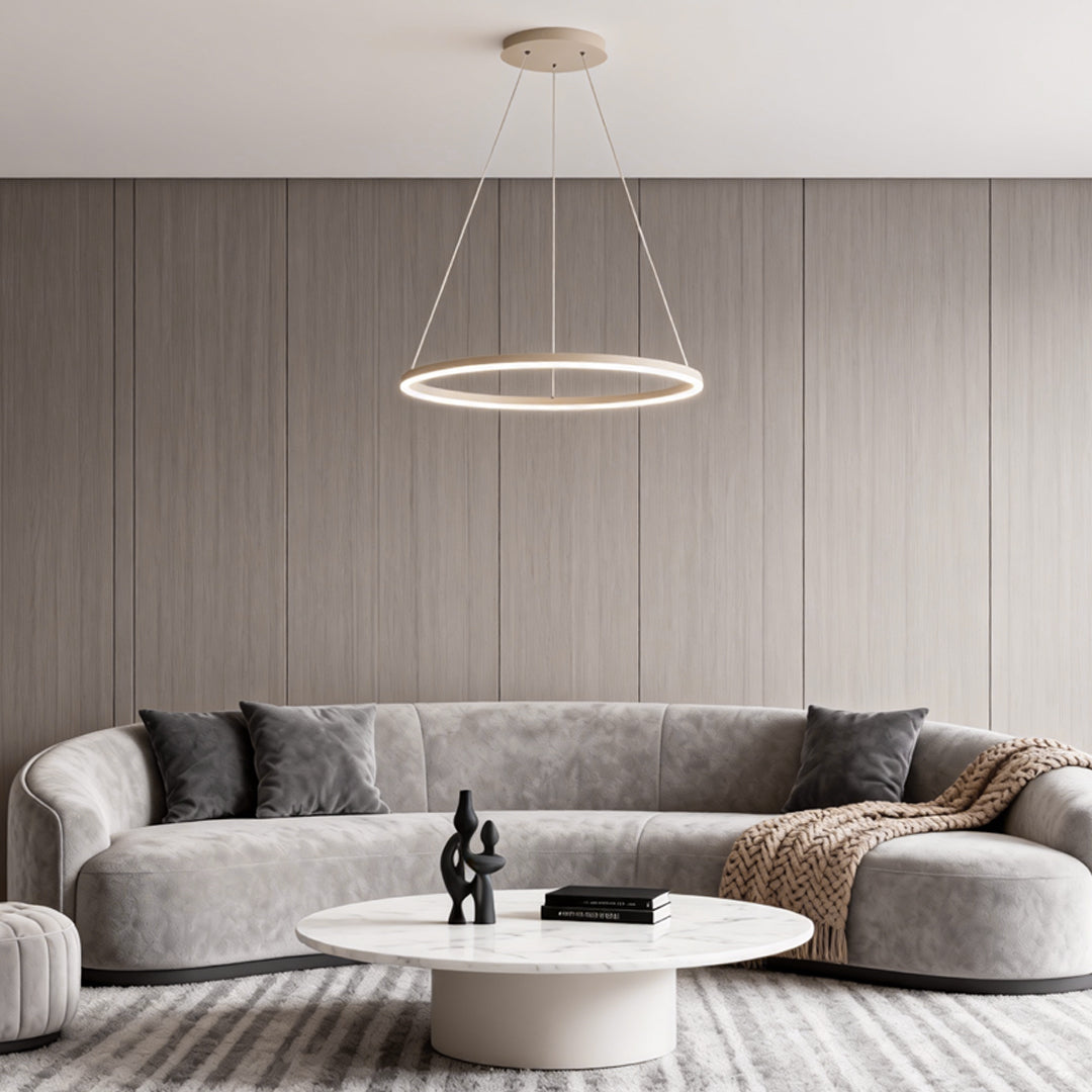Modern Black LED Ring Chandelier — Aluminum, Acrylic Diffuser, Three-Color Dimmable, 16"/24"/31"