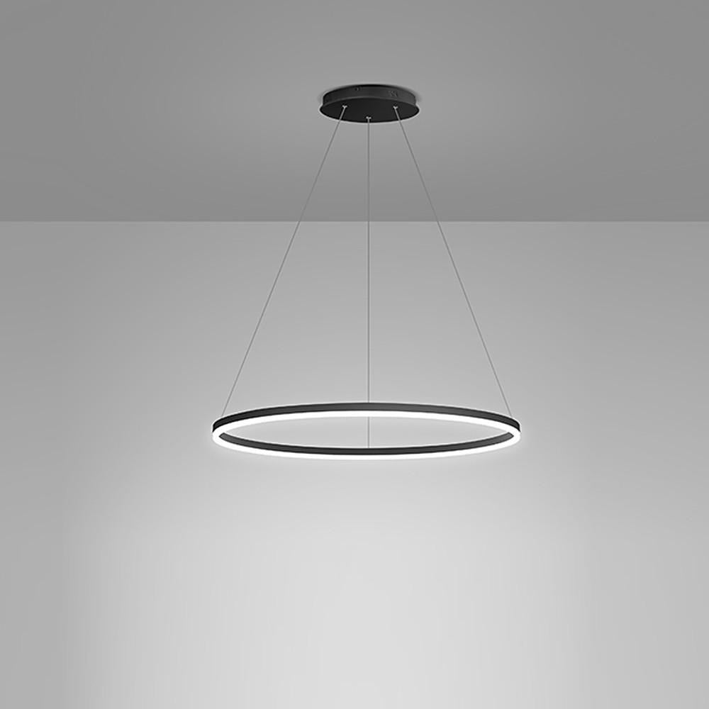 Modern Black LED Ring Chandelier — Aluminum, Acrylic Diffuser, Three-Color Dimmable, 16"/24"/31"