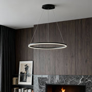 Modern Black LED Ring Chandelier — Aluminum, Acrylic Diffuser, Three-Color Dimmable, 16"/24"/31"