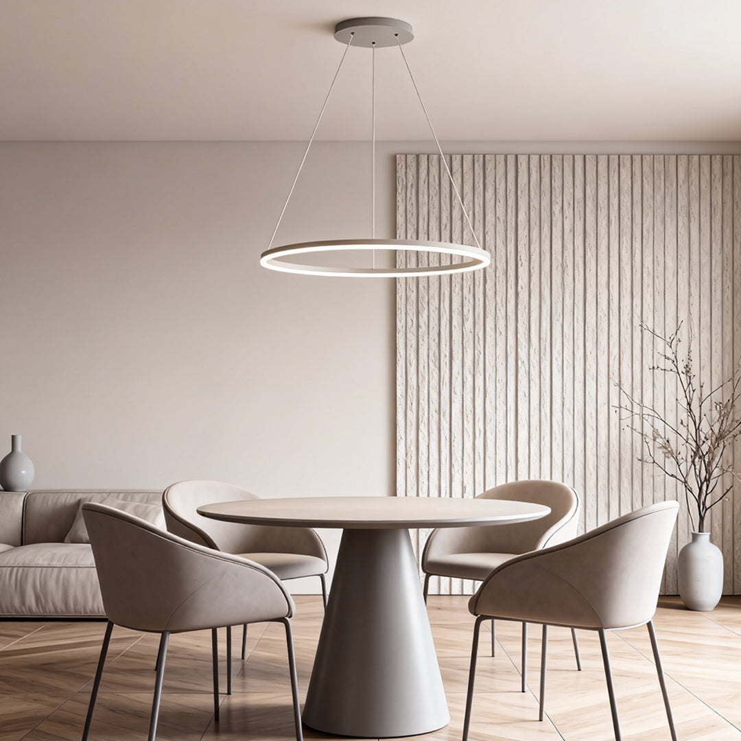 Modern Black LED Ring Chandelier — Aluminum, Acrylic Diffuser, Three-Color Dimmable, 16"/24"/31"