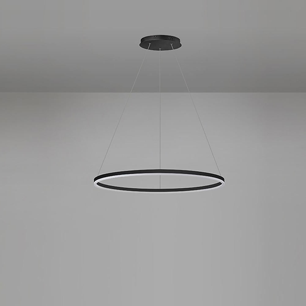 Modern Black LED Ring Chandelier — Aluminum, Acrylic Diffuser, Three-Color Dimmable, 16"/24"/31"