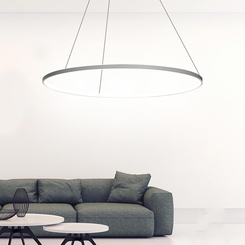 Modern Black LED Ring Chandelier — Aluminum, Acrylic Diffuser, Three-Color Dimmable, 16"/24"/31"