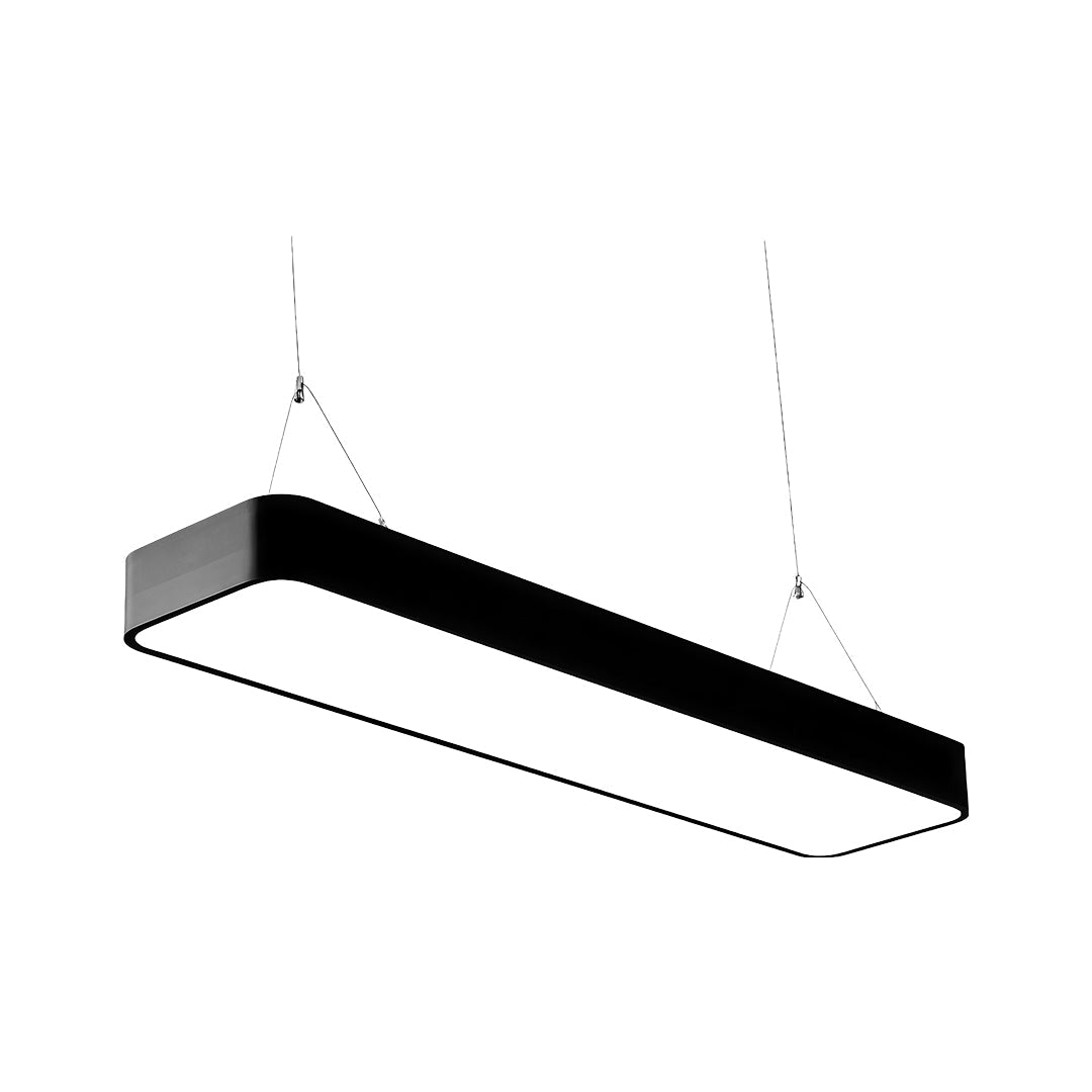 Modern Linear Rectangular Chandelier — Black Aluminum, White Acrylic, Integrated LED, Adjustable Chain
