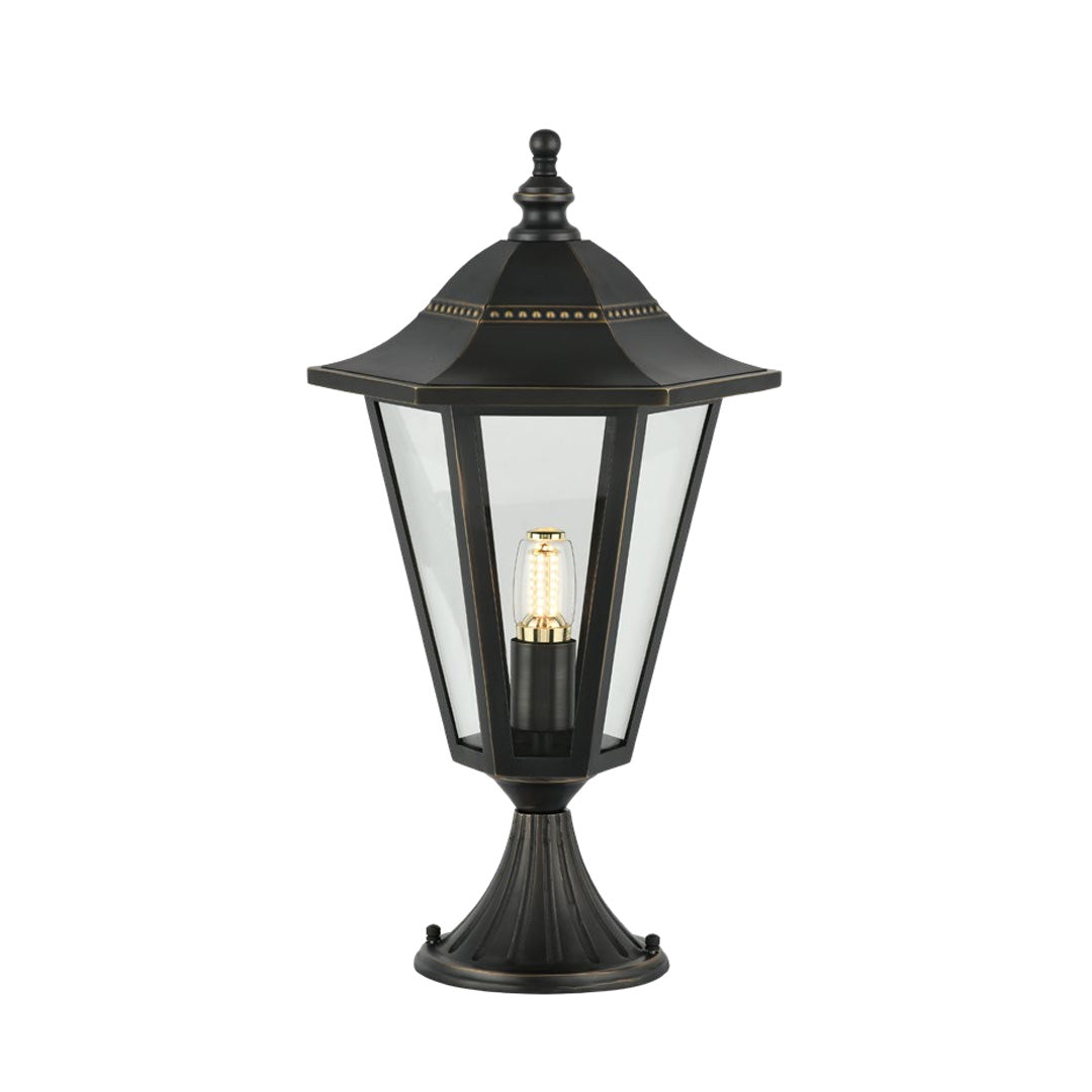 Hexagonal Retro Outdoor Pillar Light — Copper, Black, E27, IP55 Weatherproof, 19.7"