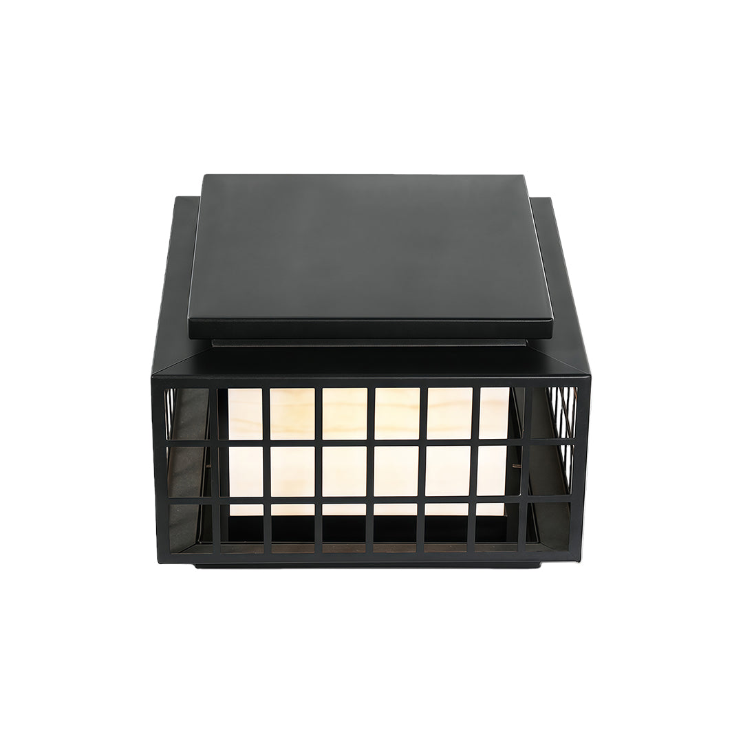 Modern Gate Pillar Light — Black Stainless Steel, Marble-Effect Shade, Solar or Hardwired, IP54, E27, 4 Sizes