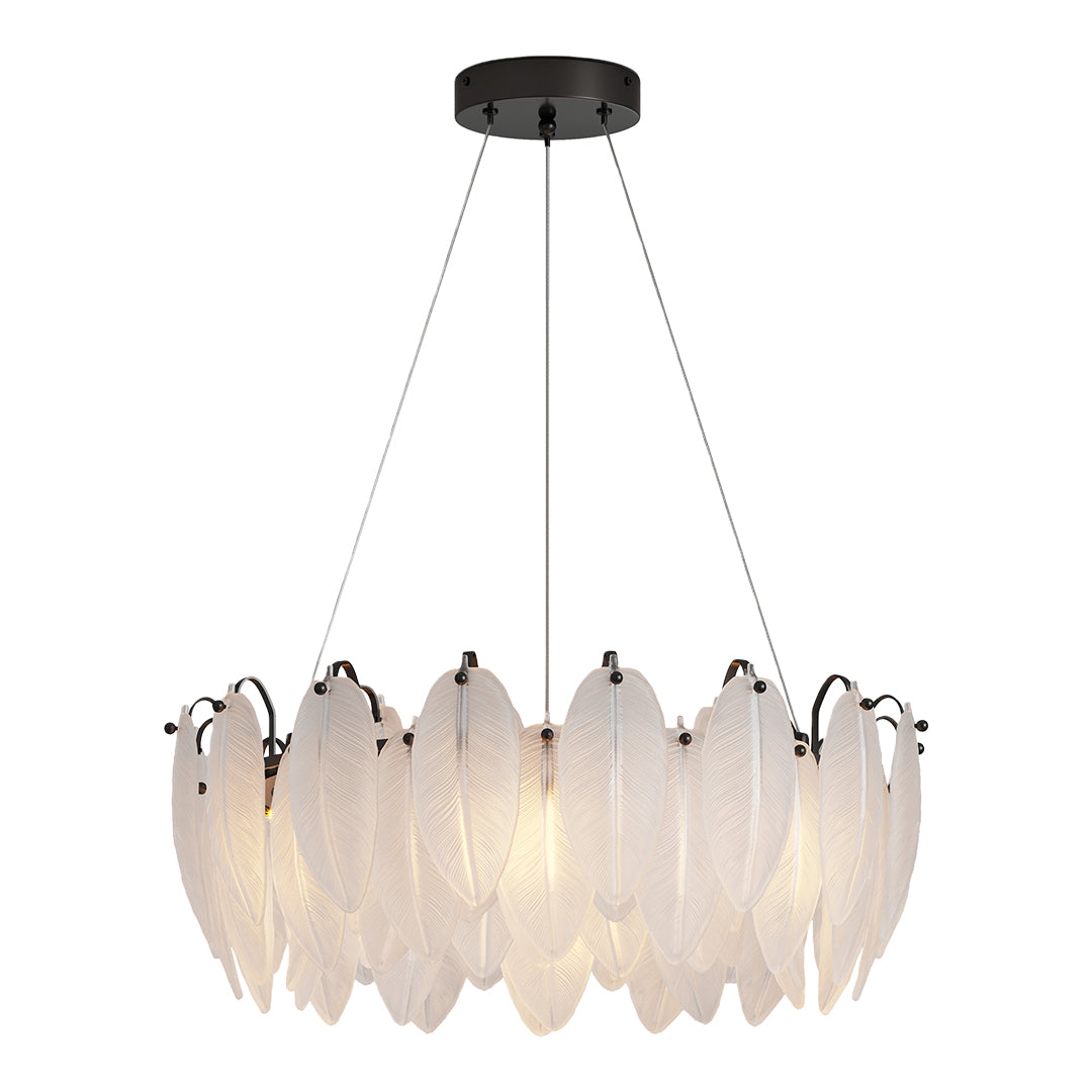 Feather-Glass Modern Chandelier — Copper / Chrome / Black, E14, Adjustable 47.2" Chain, Round or Linear