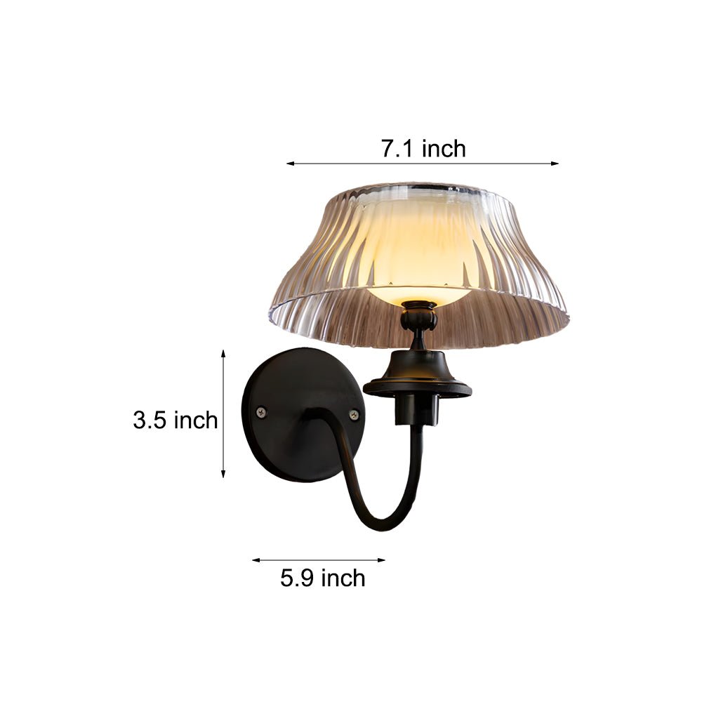 Adjustable Glass Shade Outdoor Wall Sconce — Black Iron Arm, Solar LED, IP44 Weatherproof