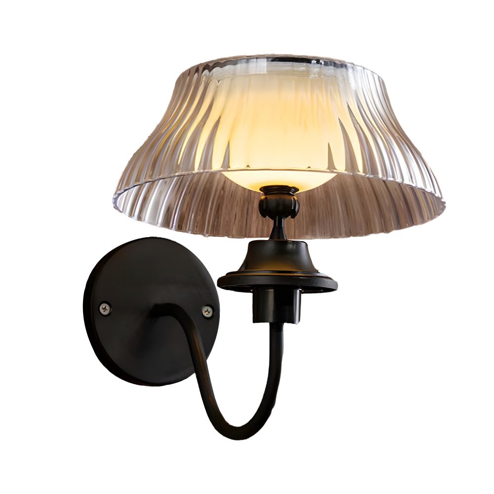 Adjustable Glass Shade Outdoor Wall Sconce — Black Iron Arm, Solar LED, IP44 Weatherproof