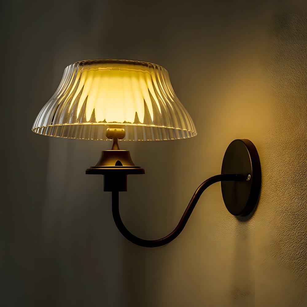 Adjustable Glass Shade Outdoor Wall Sconce — Black Iron Arm, Solar LED, IP44 Weatherproof