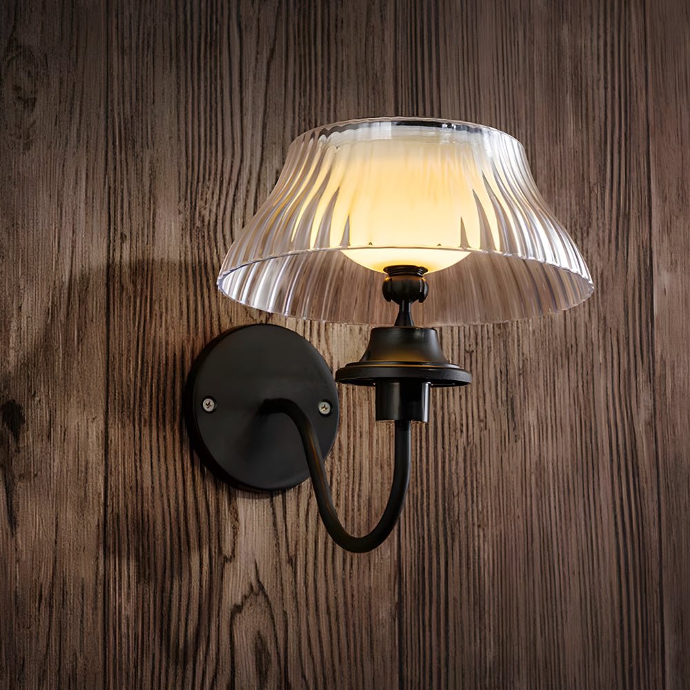 Adjustable Glass Shade Outdoor Wall Sconce — Black Iron Arm, Solar LED, IP44 Weatherproof