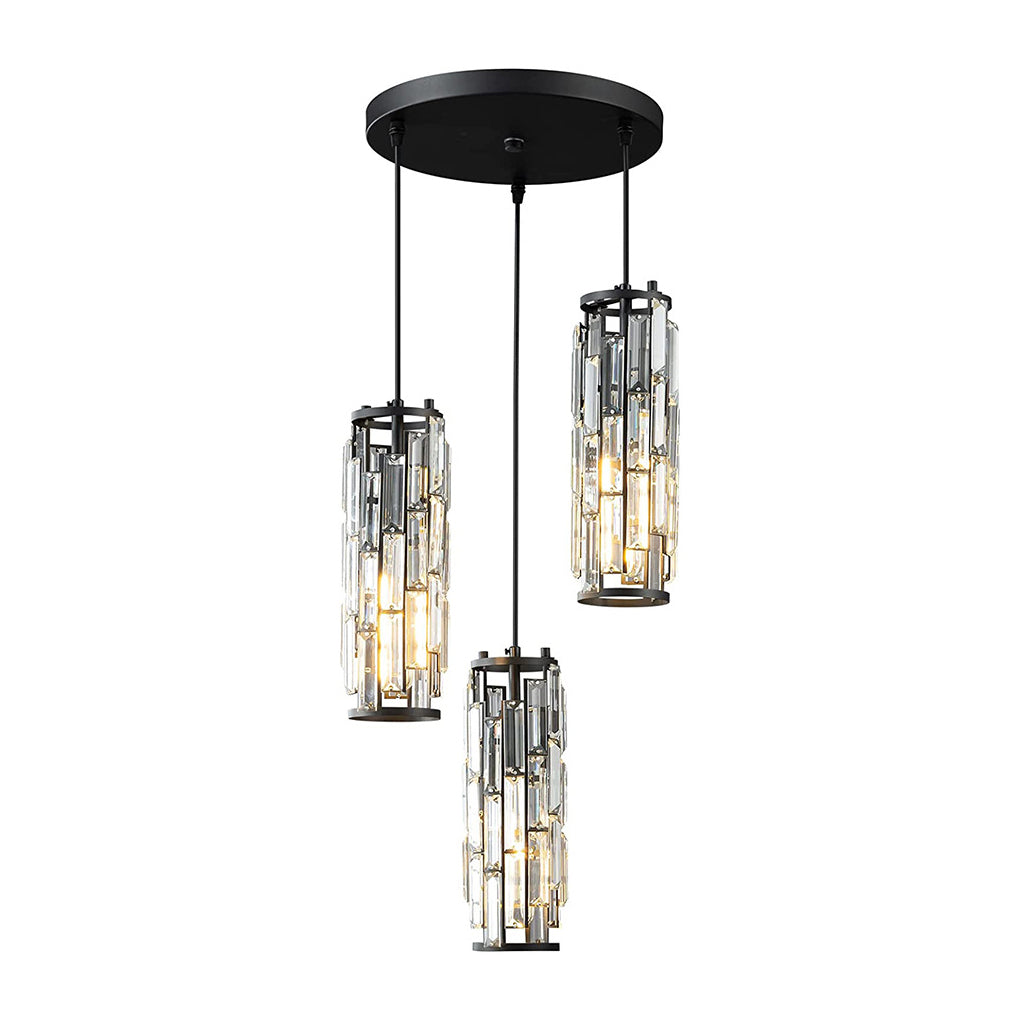Industrial Mini Crystal Pendant — Iron Frame, Crystal Glass Shade, 1- or 3-Light, E27, Black / Gold / Chrome