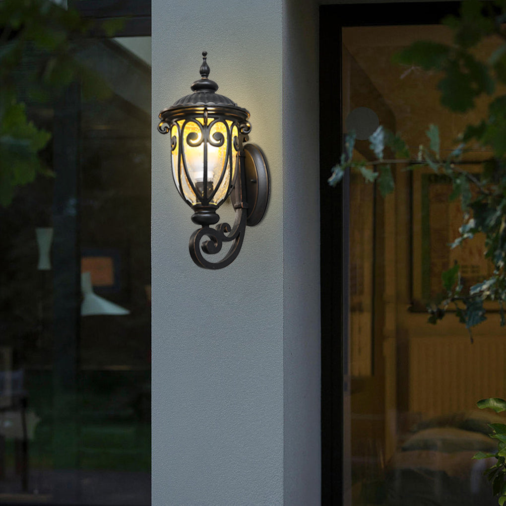 Lantern Outdoor Wall Sconce — Black Aluminum, Translucent Glass, Up/Down, IP54, E27, 3 Sizes
