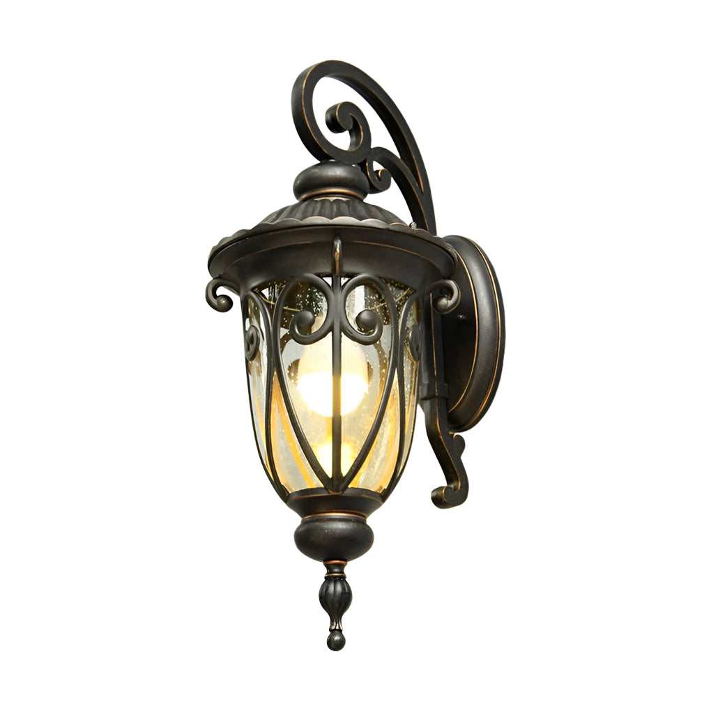 Lantern Outdoor Wall Sconce — Black Aluminum, Translucent Glass, Up/Down, IP54, E27, 3 Sizes