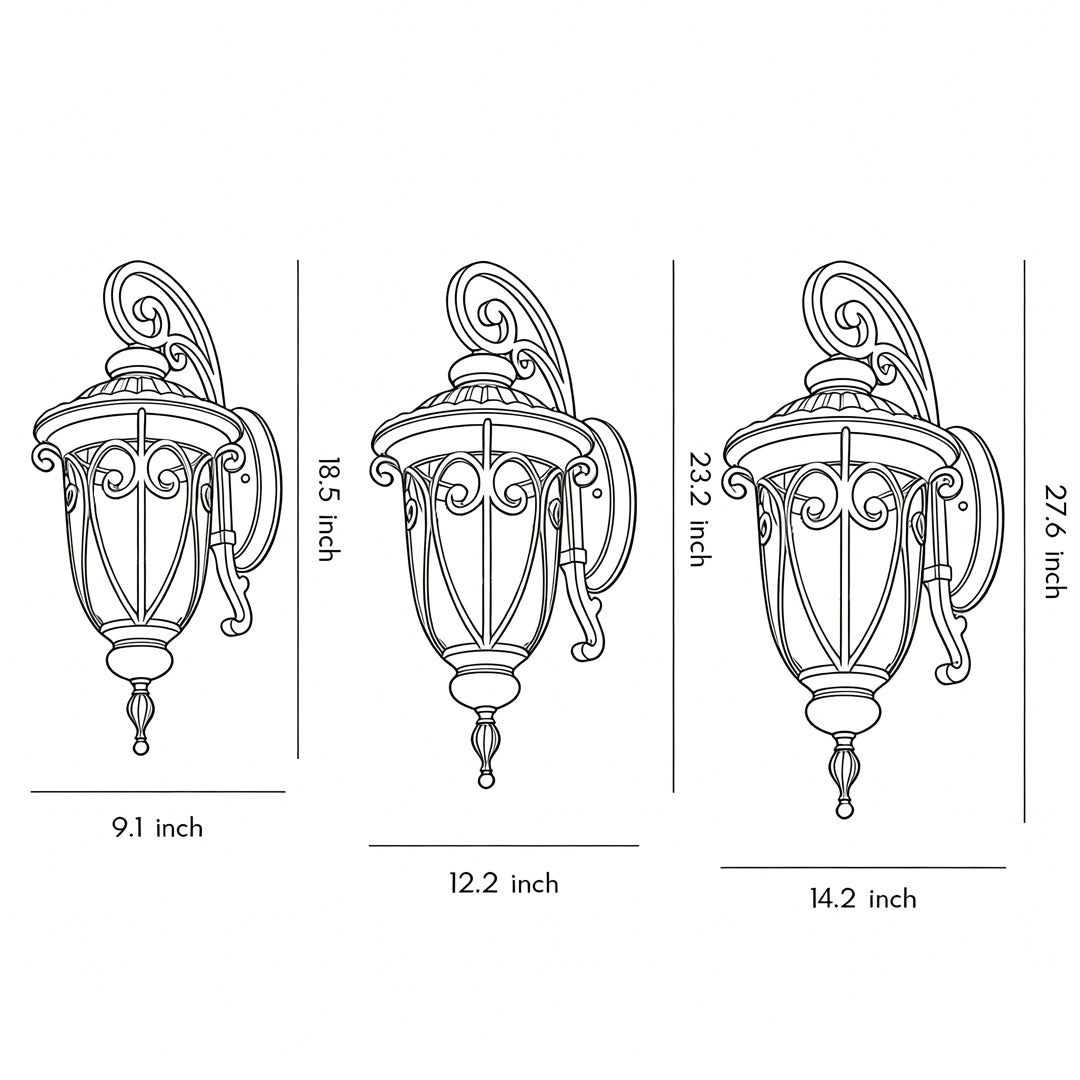 Lantern Outdoor Wall Sconce — Black Aluminum, Translucent Glass, Up/Down, IP54, E27, 3 Sizes