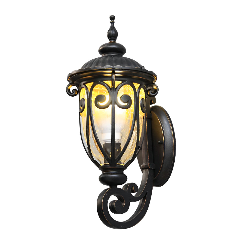 Lantern Outdoor Wall Sconce — Black Aluminum, Translucent Glass, Up/Down, IP54, E27, 3 Sizes