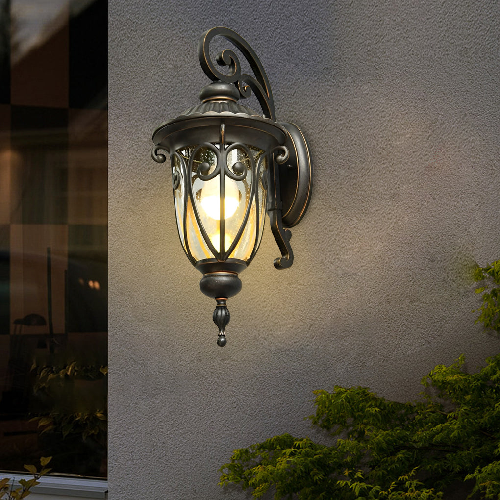 Lantern Outdoor Wall Sconce — Black Aluminum, Translucent Glass, Up/Down, IP54, E27, 3 Sizes