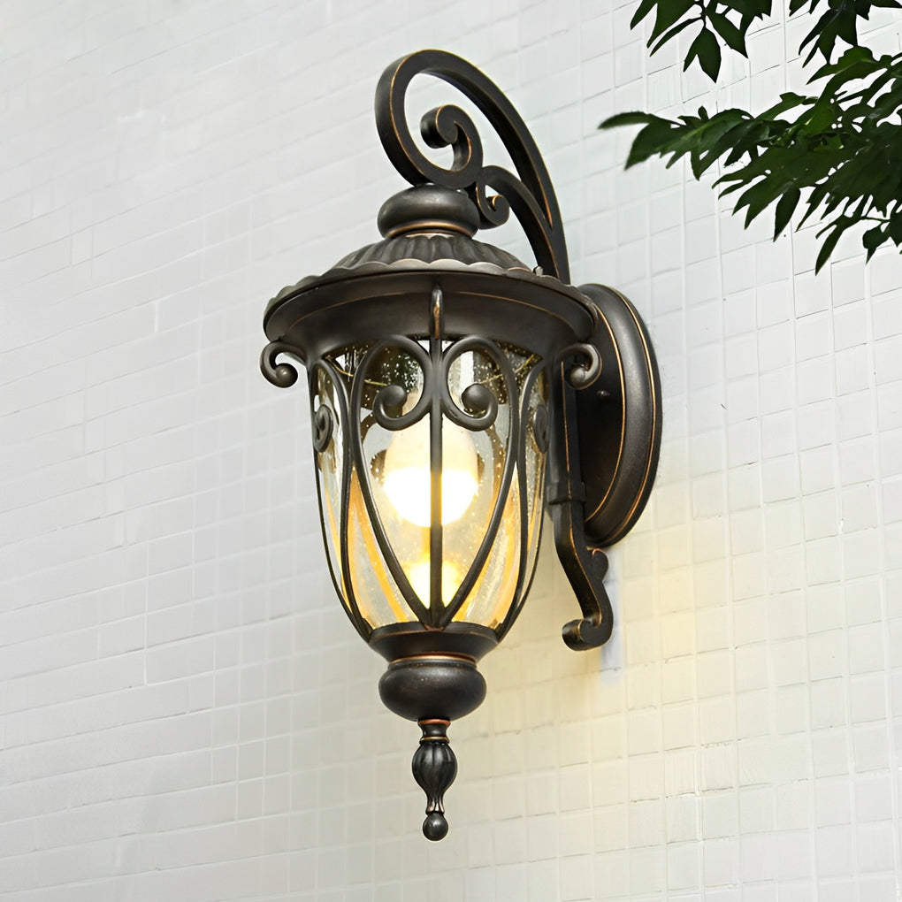 Lantern Outdoor Wall Sconce — Black Aluminum, Translucent Glass, Up/Down, IP54, E27, 3 Sizes