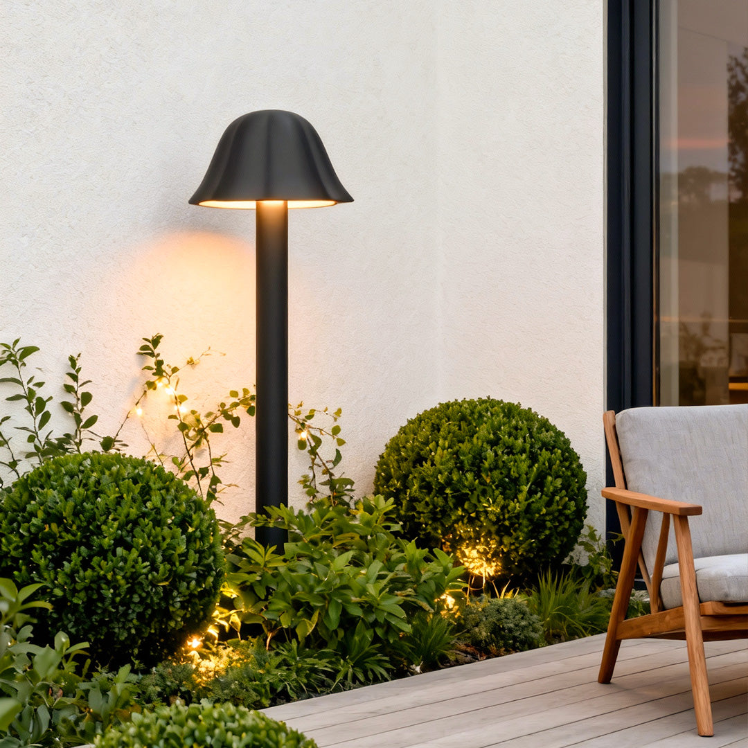 Mushroom Outdoor Path Light — Black Aluminum, 12W LED, IP54, 23.62" H