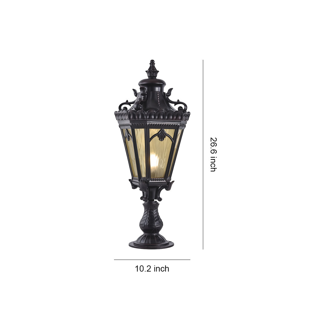 Column-Head Outdoor Pillar Light — Sand-Black Aluminum, Clear Glass, 18W E26, IP44, 10.24" × 26.57"