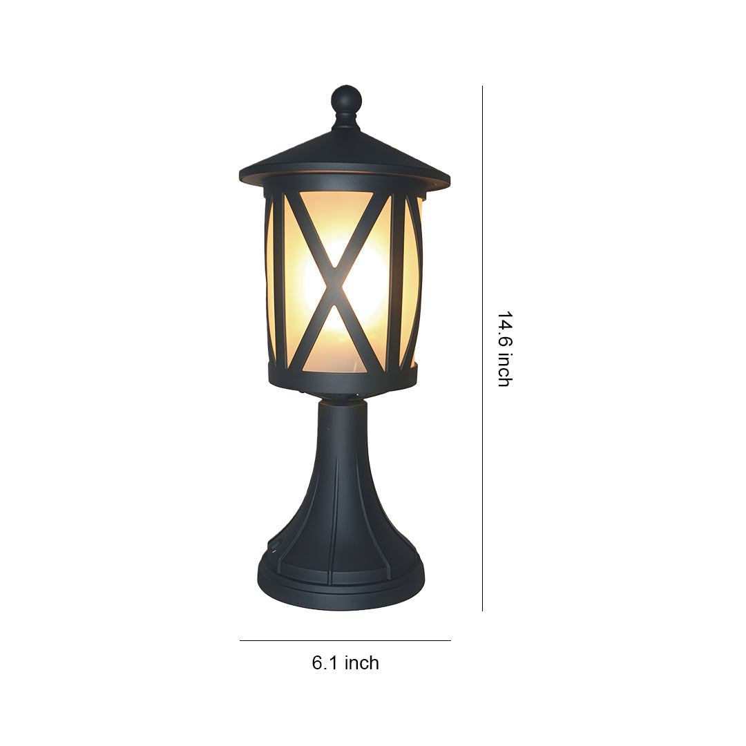 Vintage Outdoor Pillar Light — Sand-Black Cast Aluminum and Glass, 9W LED, IP44, E27