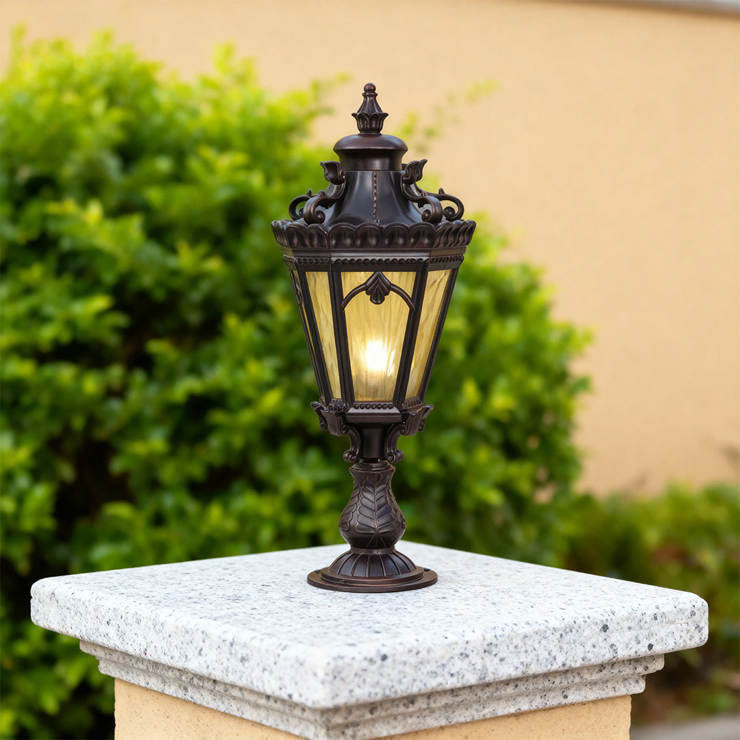 Column-Head Outdoor Pillar Light — Sand-Black Aluminum, Clear Glass, 18W E26, IP44, 10.24" × 26.57"