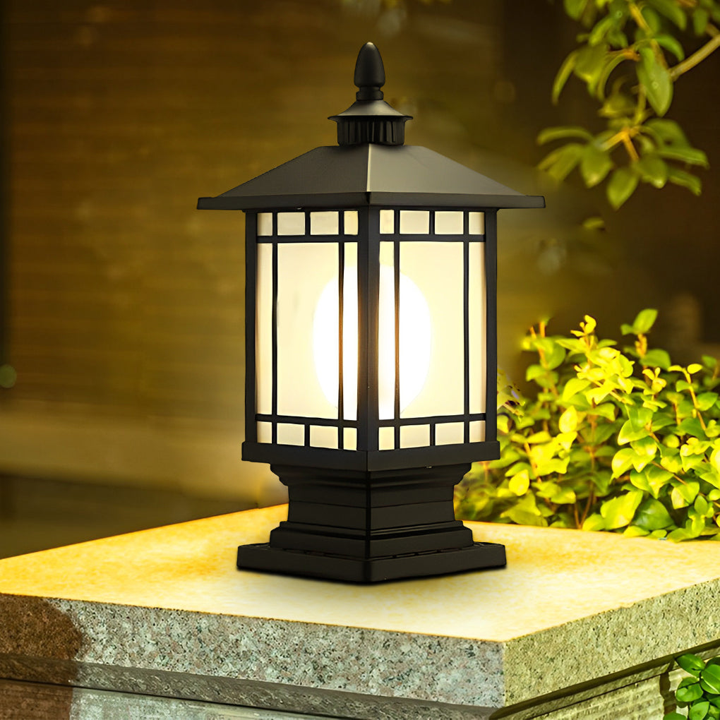 Modern Retro Outdoor Pillar Light — Die-Cast Aluminum, Frosted Glass, 12W LED E27, IP55, 3000K Warm White, Bronze or Black
