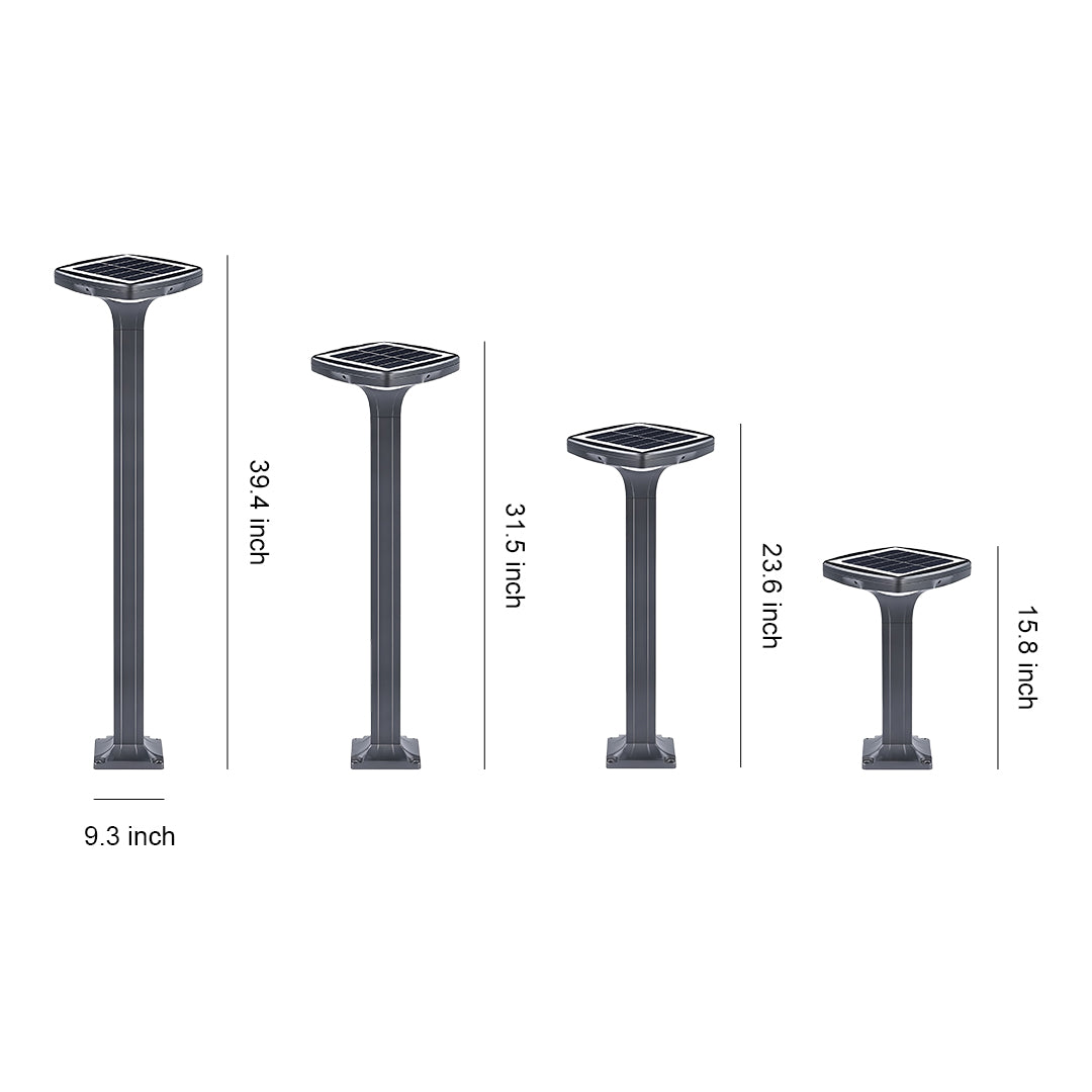 Outdoor Bollard Light — Black Aluminum, LED, Solar / Hardwired, IP65, 4 Heights, 3000K / 6000K