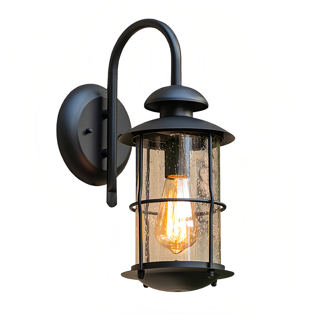 Classic Outdoor Wall Sconce — Sand-Black Aluminum, Clear Glass, E27, 12W, IP65 Weatherproof