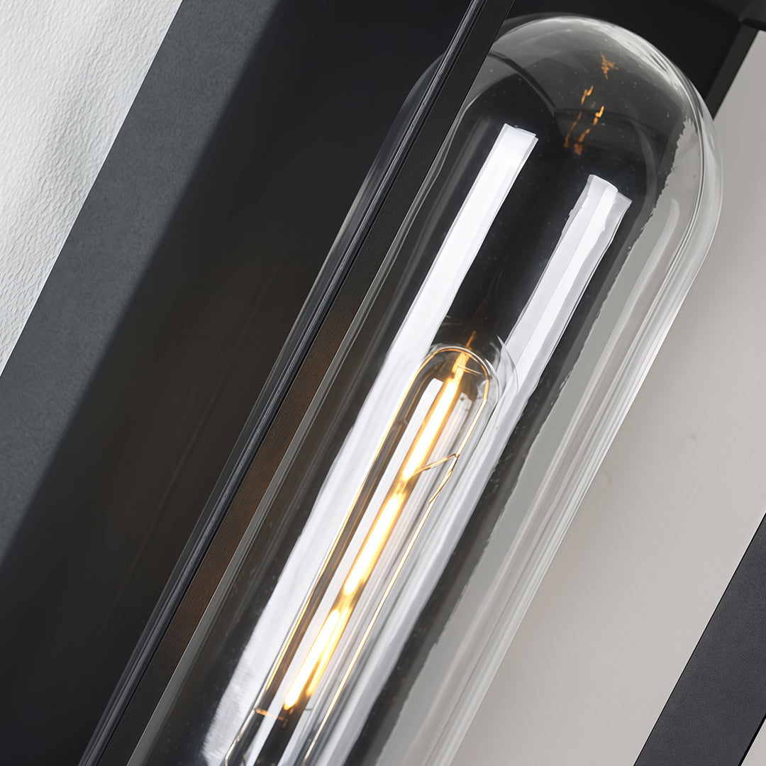 Modern Square Outdoor Wall Sconce — Black, Metal, IP54 Waterproof, E27 Hardwired