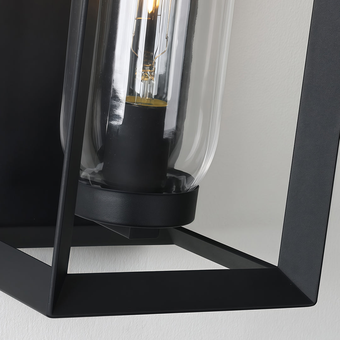 Modern Square Outdoor Wall Sconce — Black, Metal, IP54 Waterproof, E27 Hardwired
